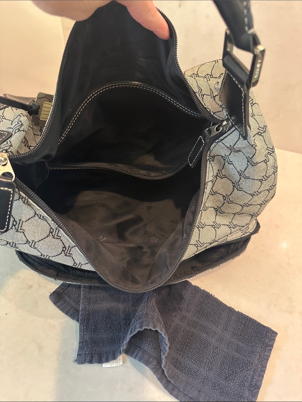 Vintage Lauren Ralph Lauren monogram canvas leather shoulder bag/tote - Y2K - Picture 4 of 7